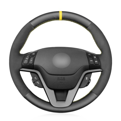 Loncky Auto Custom Fit OEM Black Genuine Suede Leather Car Steering Wheel Cover for Honda CRV CR-V 2007 2008 2009 2010 2011 CRV Accessories