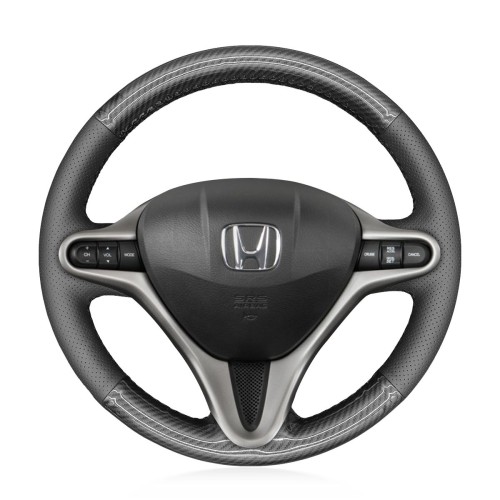 Loncky Auto Custom Fit OEM Black Genuine Leather Car Steering Wheel Cover for Honda Fit Honda City Honda Jazz 2009 2010 2011 2012 2013 Honda Insight 2010 2011 2012 2013 2014 Accessories
