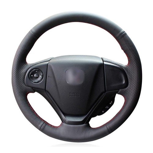 Loncky Auto Custom Fit OEM Black Genuine Leather Car Steering Wheel Cover for Honda CRV CR-V 2012 2013 2014 2015 2016 Accessories