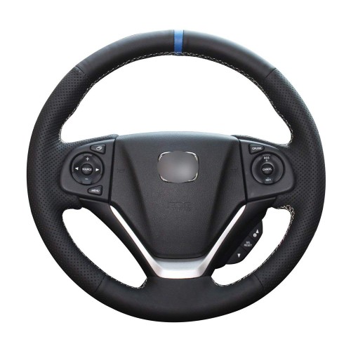 Loncky Auto Custom Fit OEM Black Genuine Leather Car Steering Wheel Cover for Honda CRV CR-V 2012 2013 2014 2015 2016 Accessories
