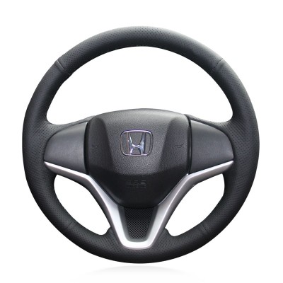 Loncky Auto Custom Fit OEM Black Genuine Leather Car Steering Wheel Cover for Honda Fit 2014 2015 2016 2017 2018 2019 2020 Honda City 2014-2019 Honda Jazz 2014-2019 Honda HR-V HRV 2016 2017 2018 2019 2020 Honda Vezel 2015-2017