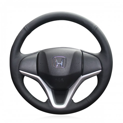 Loncky Auto Custom Fit OEM Black Genuine Leather Car Steering Wheel Cover for Honda Fit 2014-2020 Honda City 2014-2019 Honda Jazz 2014-2019 Honda HR-V HRV 2016 2017 2018 2019 2020 Honda Vezel 2015-2017