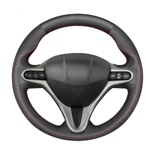 Loncky Auto Custom Fit OEM Black Genuine Leather Suede Car Steering Wheel Cover for Honda Civic Civic 8 2006 2007 2008 2009 2010 2011 (3-Spoke) Accessories