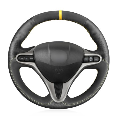 Loncky Auto Custom Fit OEM Black Genuine Leather Suede Car Steering Wheel Cover for Honda Civic Civic 8 2006 2007 2008 2009 2010 2011 (3-Spoke) Accessories