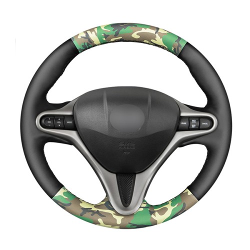 Loncky Auto Custom Fit OEM Black Genuine Leather Camouflage Leather Car Steering Wheel Cover for Honda Civic Civic 8 2006 2007 2008 2009 2010 2011 (3-Spoke) Accessories