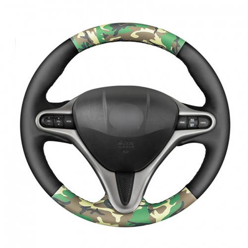 Loncky Auto Custom Fit OEM Black Genuine Leather Camouflage Leather Car Steering Wheel Cover for Honda Civic Civic 8 2006 2007 2008 2009 2010 2011 (3-Spoke) Accessories