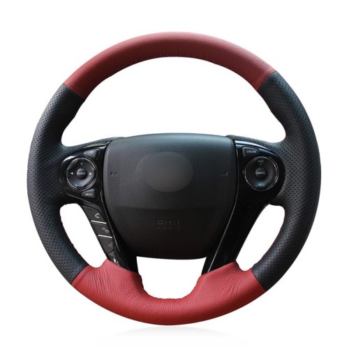 Loncky Auto Custom Fit OEM Black Red Genuine Leather Car Steering Wheel Cover for Honda Accord 9 2013 2014 2015 2016 2017 Honda Crosstour 2013-2015 Accessories