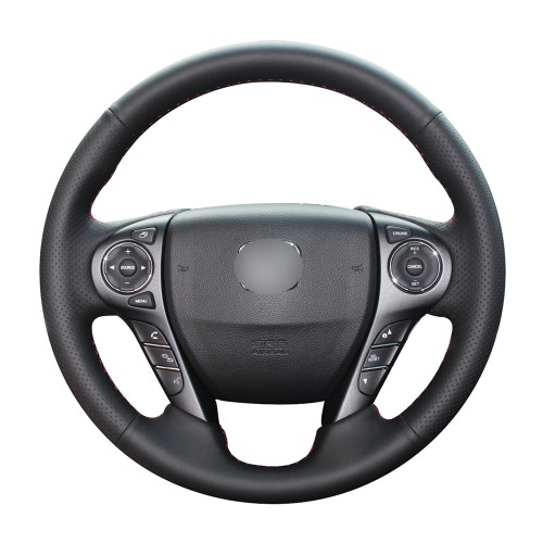 Loncky Auto Custom Fit OEM Black Genuine Leather Car Steering Wheel Cover for Honda Accord 9 2013 2014 2015 2016 2017 Honda Crosstour 2013-2015 Accessories