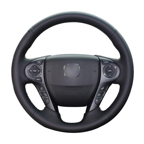 Loncky Auto Custom Fit OEM Black Genuine Leather Car Steering Wheel Cover for Honda Accord 9 2013 2014 2015 2016 2017 Honda Crosstour 2013-2015 Accessories