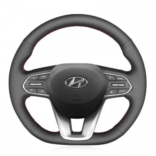 Loncky Auto Custom Fit OEM Black Genuine Leather Car Steering Wheel Cover for Hyundai Santa Fe 2019 2020 Accessories