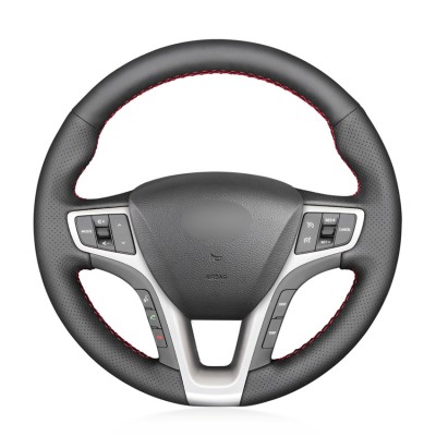 Loncky Car Custom Fit OEM Black Genuine Leather Steering Wheel Cover for Hyundai I40 2011 2012 2013 2014 2015 2016 2017 2018 2019 Accessories