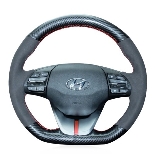 Loncky Auto Custom Fit OEM Black PU Carbon Fiber Suede Car Steering Wheel Cover for Hyundai Elantra 4 2016 2017 2018 2019 Ioniq 2017 2018 2019 Accessories