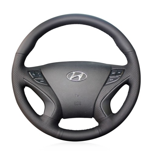 Loncky Auto Custom Fit OEM Black Genuine Leather Car Steering Wheel Cover for Hyundai Sonata Sonata 8 2011 2012 2013 2014 Accessories