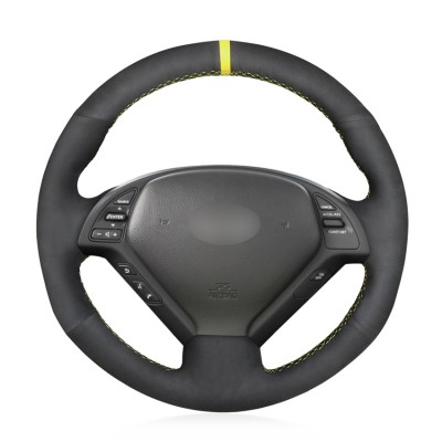 Loncky Auto Custom Fit OEM Black Suede Car Steering Wheel Cover for Infiniti G37 / Infiniti G35 / Infiniti EX35 / Infiniti EX25 / Infiniti EX37 / Infiniti Q60 / Infiniti QX50 / Infiniti Q40 / Infiniti IPL G Accessories