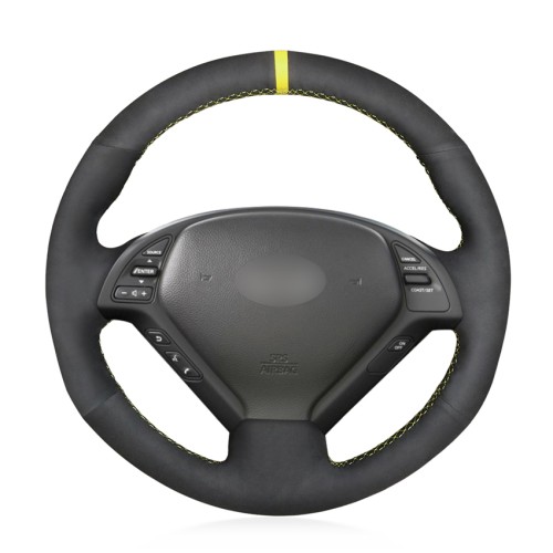 Loncky Auto Custom Fit OEM Black Suede Car Steering Wheel Cover for Infiniti G37 / Infiniti G35 / Infiniti EX35 /Infiniti EX25 / Infiniti EX37 / Infiniti Q60 / Infiniti QX50 / Infiniti Q40 / Infiniti IPL G Accessories