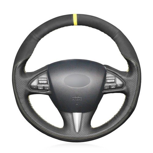 Loncky Auto Custom Fit OEM Black Genuine Leather Suede Car Steering Wheel Cover for Infiniti Infiniti Q50 2014 2015 2016 2017 QX50 2015 2016 2017 Accessories 