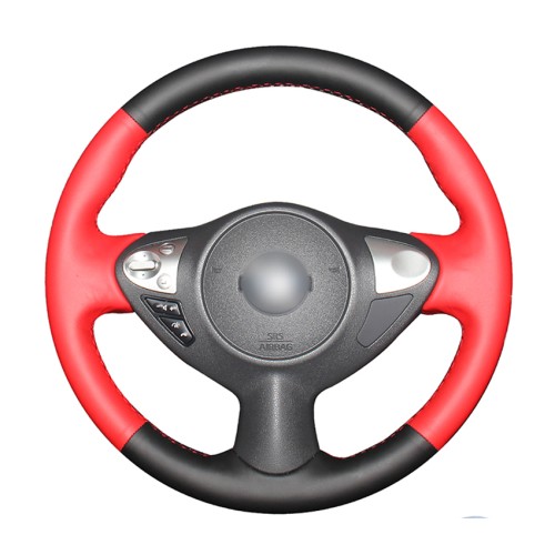 Loncky Auto Custom Fit OEM Black Red Genuine Leather Car Steering Wheel Cover for Nissan Juke 370Z Sentra SV Maxima Infiniti FX35 FX37 FX50 QX70 Accessories