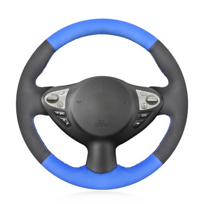 Loncky Auto Custom Fit OEM Black Blue Suede Leather Car Steering Wheel Cover for Nissan Juke 370Z Sentra SV Maxima Infiniti FX35 FX37 FX50 QX70 Accessories