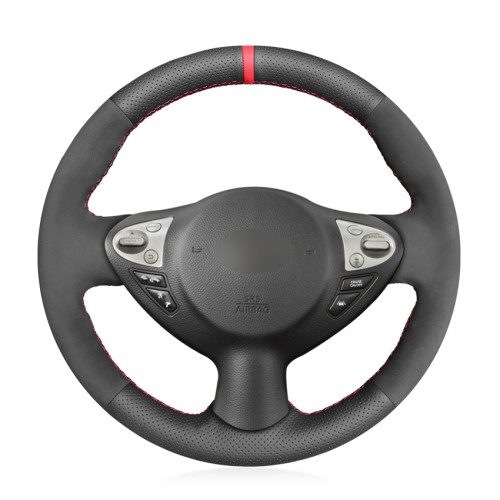 Loncky Auto Custom Fit OEM Black Genuine Leather Car Steering Wheel Cover for Nissan Juke 2011-2017 / Maxima 2009-2014 / Sentra SR 2017 2018 / Infiniti FX35 2009-2013 / FX37 2013 / FX50 2009-2013 / QX70 2014-2016 Accessories