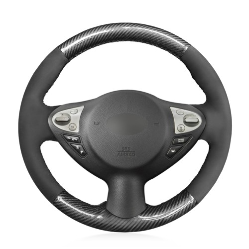 Loncky Auto Custom Fit OEM Black PU Carbon Fiber Suede Leather Car Steering Wheel Cover for Nissan Juke 370Z Sentra SV Maxima Infiniti FX35 FX37 FX50 QX70 Accessories