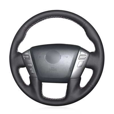 Loncky Auto Custom Fit OEM Black Genuine Leather Car Steering Wheel Cover for Nissan Patrol 2011-2017 Armada 2013-2019 NV Cargo NV Passenger (US) 2012-2018 Titan 2013-2018 Infiniti QX56 2011-2013 QX80 2014-2019