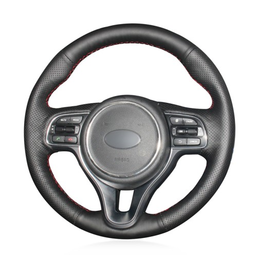 Loncky Auto Custom Fit OEM Black Genuine Leather Steering Wheel Covers for Kia K5 Optima 2016 2017 2018 Kia Sportage Kia KX5 2016 2017 2018 2019 Kia Niro 2017-2019 Accessories