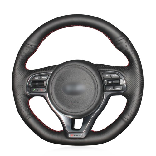 Loncky Auto Custom Fit OEM Black Genuine Leather Steering Wheel Covers for Kia K5 Optima 2016 2017 2018 Sportage KX5 2016 2017 2018 2019 Accessories
