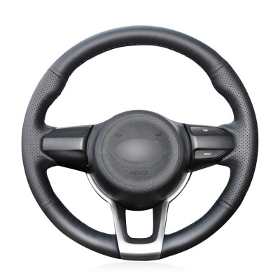 Loncky Auto Custom Fit OEM Black Genuine Leather Steering Wheel Covers for Kia Rio 2017-2019 Kia Rio5 2019 Kia K2 2017-2019 KIa Picanto KIa Morning Accessories (Leather Steering Wheel)