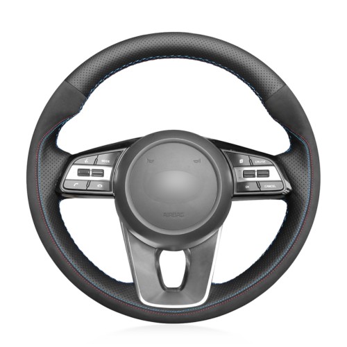 Loncky Auto Custom Fit OEM Black Genuine Leather Black Suede Steering Wheel Covers for Kia K5 Optima Cee'd Ceed 2019 Forte Cerato (AU) 2018-2019 Accessories