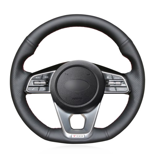 Loncky Auto Custom Fit OEM Black Genuine Leather Steering Wheel Covers for Kia K5 Optima 2019 / Cee'd Ceed GT 2019/ Cee'd Ceed GT-Line 2019 / Forte GT 2019 / Sportage 2019-2020 / ProCeed GT 2019 Accessories