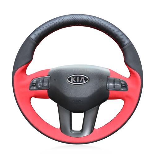 Loncky Auto Custom Fit OEM Black Genuine Leather Red Suede Car Steering Wheel Cover for Kia Sportage 3 2011-2016 Ceed Cee'd 2010-2012 Accessories 