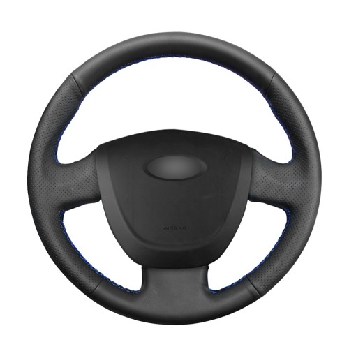 Loncky Black Genuine Leather Custom Fit Car Steering Wheel Cover for Lada Granta 2011 2012 2013 2014 2015 2015 2016 2017 2018 Accessories