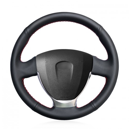 Loncky Black Genuine Leather Custom Fit Car Steering Wheel Cover for Lada Granta 2018-2019 Lada Priora 2 2013-2018 Lada Kalina 2 2013-2018 Accessories