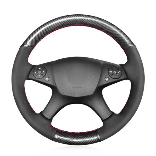 Loncky Car Custom Fit OEM PU Carbon Fiber Steering Wheel Cover for Mercedes Benz W204 C-Class 2007-2010 C280 C230 C180 C260 C200 C300 Accessories