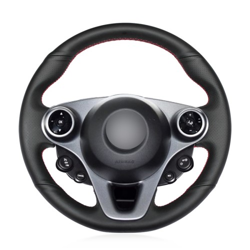 Loncky Auto Custom Fit OEM Black Genuine Leather Steering Wheel Covers for Smart New Fortwo Forfour 2015 2016 2017 Accessories