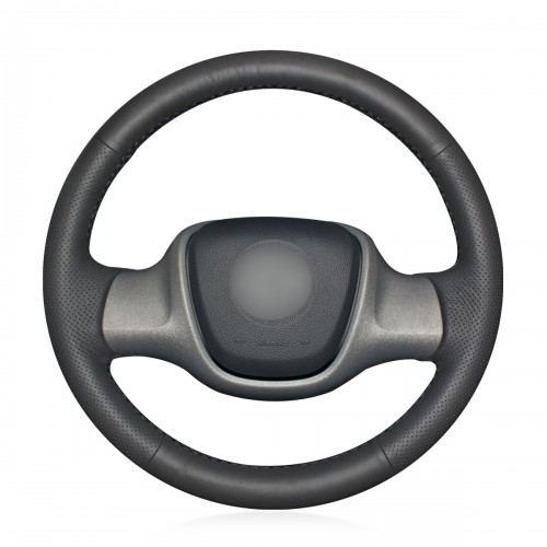 Loncky Auto Custom Fit OEM Black Genuine Leather Steering Wheel Covers for Smart Fortwo Accessories