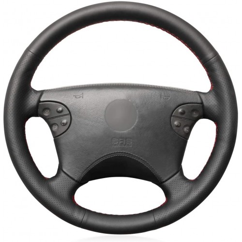 Loncky OEM Custom Fit Black Genuine Leather Steering Wheel Cover for Mercedes-Benz CLK-Class W208 C208/E-Class W210/G-Class W463 Interior Accessories