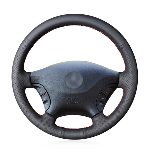 Loncky Black Genuine Leather Custom Fit Car Steering Wheel Cover for Mercedes Benz W639 Viano 2006 2007 2008 2009 2010 2011 Vito 2010-2015 Volkswagen VW Crafter 2006-2016