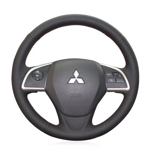 Loncky Auto Custom Fit OEM Black Genuine Leather Car Steering Wheel Cover for Mitsubishi Outlander 2013-2019 Mitsubishi Mirage 2012-2019 Mitsubishi Eclipse (Cross) 2018-2019 Accessories