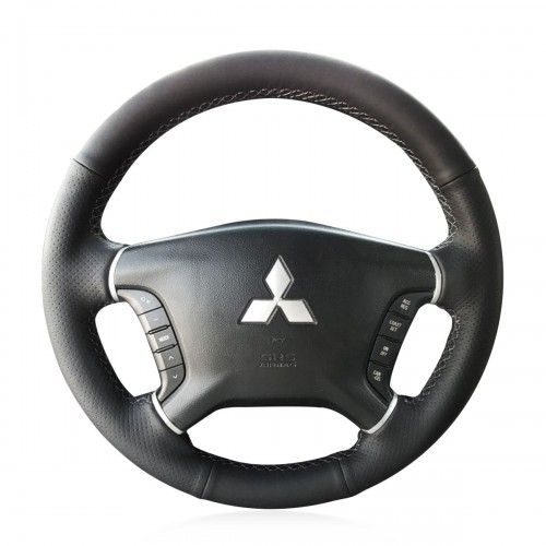 Loncky Auto Custom Fit OEM Black Genuine Leather Car Steering Wheel Cover for Mitsubishi Pajero 2007 2008 2009 2010 2011 2012 2013 2014 Mitsubishi Galant 2008-2012 Accessories 