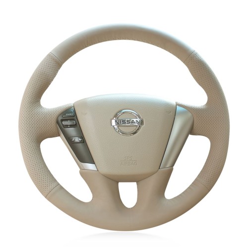  Loncky Auto Custom Fit OEM Beige Genuine Leather Car Steering Wheel Cover for Nissan Murano 2009 2010 2011 2012 2013 2014 Nissan Quest 2011 2012 2013 2014 2015 Accessories