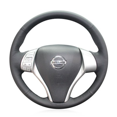 Loncky Auto Custom Fit OEM Black Genuine Leather Car Steering Wheel Cover for Nissan Teana 2013-2018 Altima 2013-2018 X-Trail 2014-2017 Qashqai 2014-2017 Rogue 2014-2016 Pulsar 2015-2018 Accessories