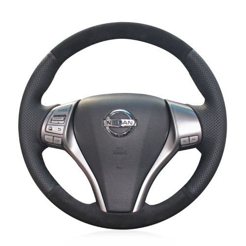 Loncky Auto Custom Fit OEM Black Genuine Leather Suede Car Steering Wheel Cover for Nissan Teana 2013-2018 Altima 2013-2018 X-Trail 2014-2017 Qashqai 2014-2017 Rogue 2014-2016 Pulsar 2015-2018 Accessories