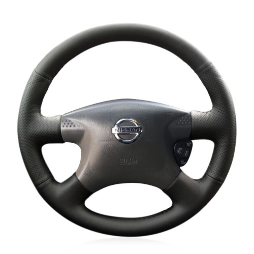 Loncky Auto Custom Fit OEM Black Genuine Leather Car Steering Wheel Cover for Nissan Sentra 2000 2001 2002 2003 2004 2005 2006 Accessories