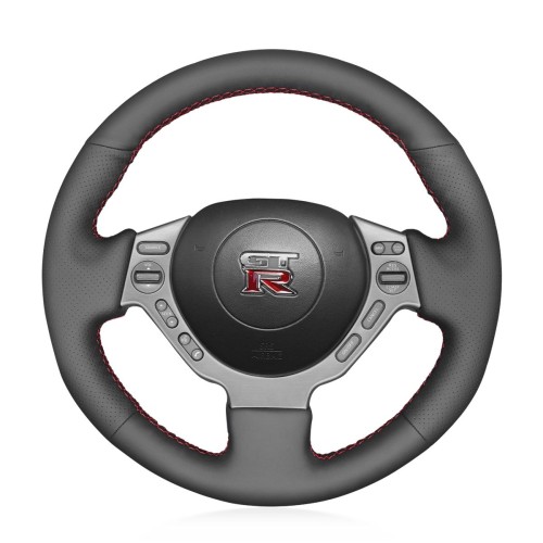 Loncky Auto Custom Fit OEM Black Genuine Leather Car Steering Wheel Cover for Nissan GTR GT-R (Nismo) 2008 2009 2010 2011 2012 2013 2014 2015 2016 Accessories