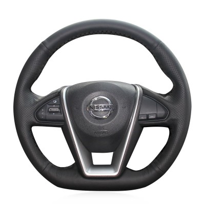 Loncky Auto Custom Fit OEM Black Genuine Leather Car Steering Wheel Cover for Nissan Lannia 2015 2016 2017 2018 2019 Nissan Maxima 2016-2019 Accessories