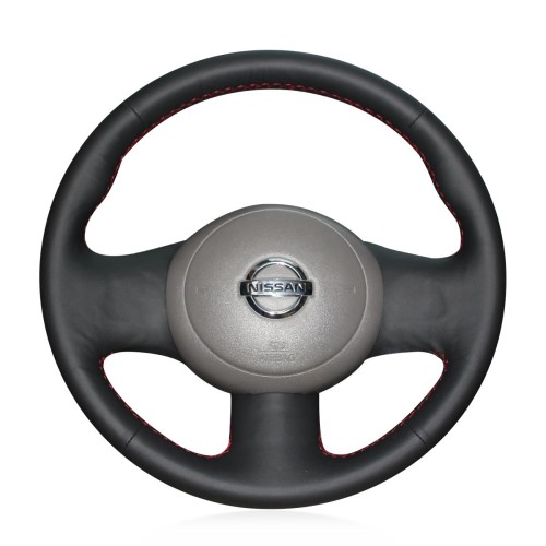 Loncky Auto Custom Fit OEM Black Genuine Leather Car Steering Wheel Cover for Nissan March Sunny Versa 2013 Almera Accessories