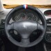 111Loncky Auto Custom Fit OEM Black Genuine Leather Black Suede Steering Wheel Cover for Peugeot 206 1998-2005 206 SW 2003-2005 206 CC 2004 2005 Accessories
