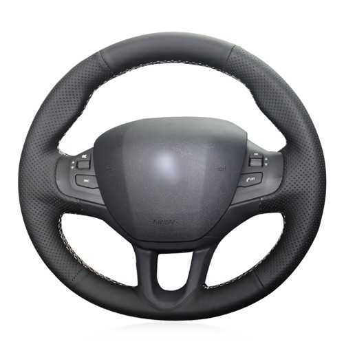 Loncky Auto Custom Fit OEM Black Genuine Leather Steering Wheel Cover for Peugeot 208 2011 2012 2013 2014 2015 2016 2017 2018 2019 Peugeot 2008 2013 2014 2015 2016 2017 2018 2019 Accessories 