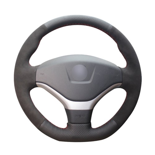 Loncky Auto Custom Fit OEM Black Genuine Leather Black Suede Steering Wheel Cover for 2012 2013 2014 Peugeot 308 Accessories